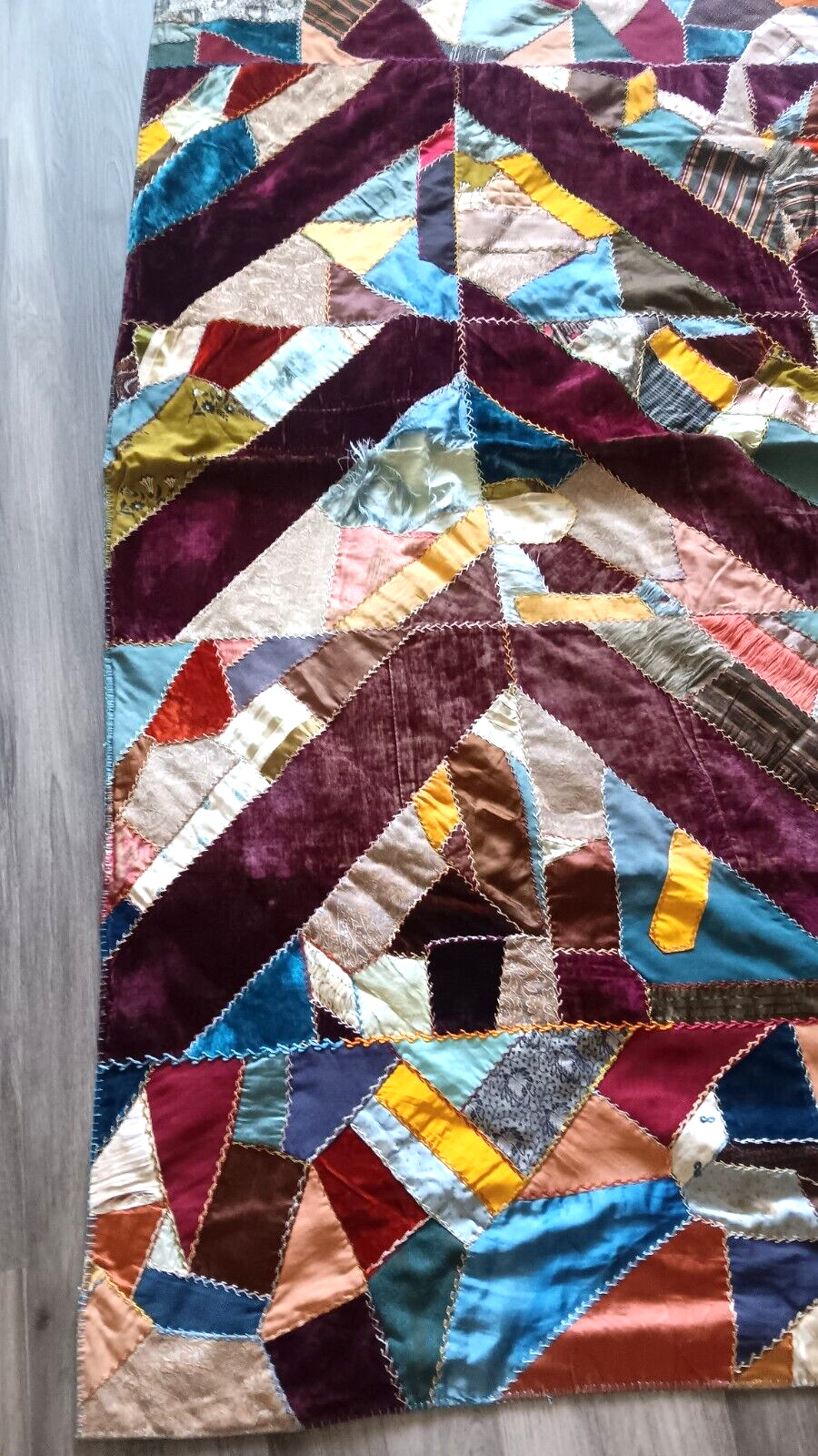 Victorian Silk Embroidered Crazy Quilt, 1888