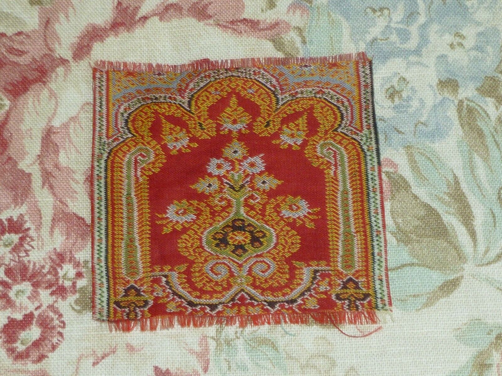 1800s Antique Miniature Paisley Wool Silk Doily