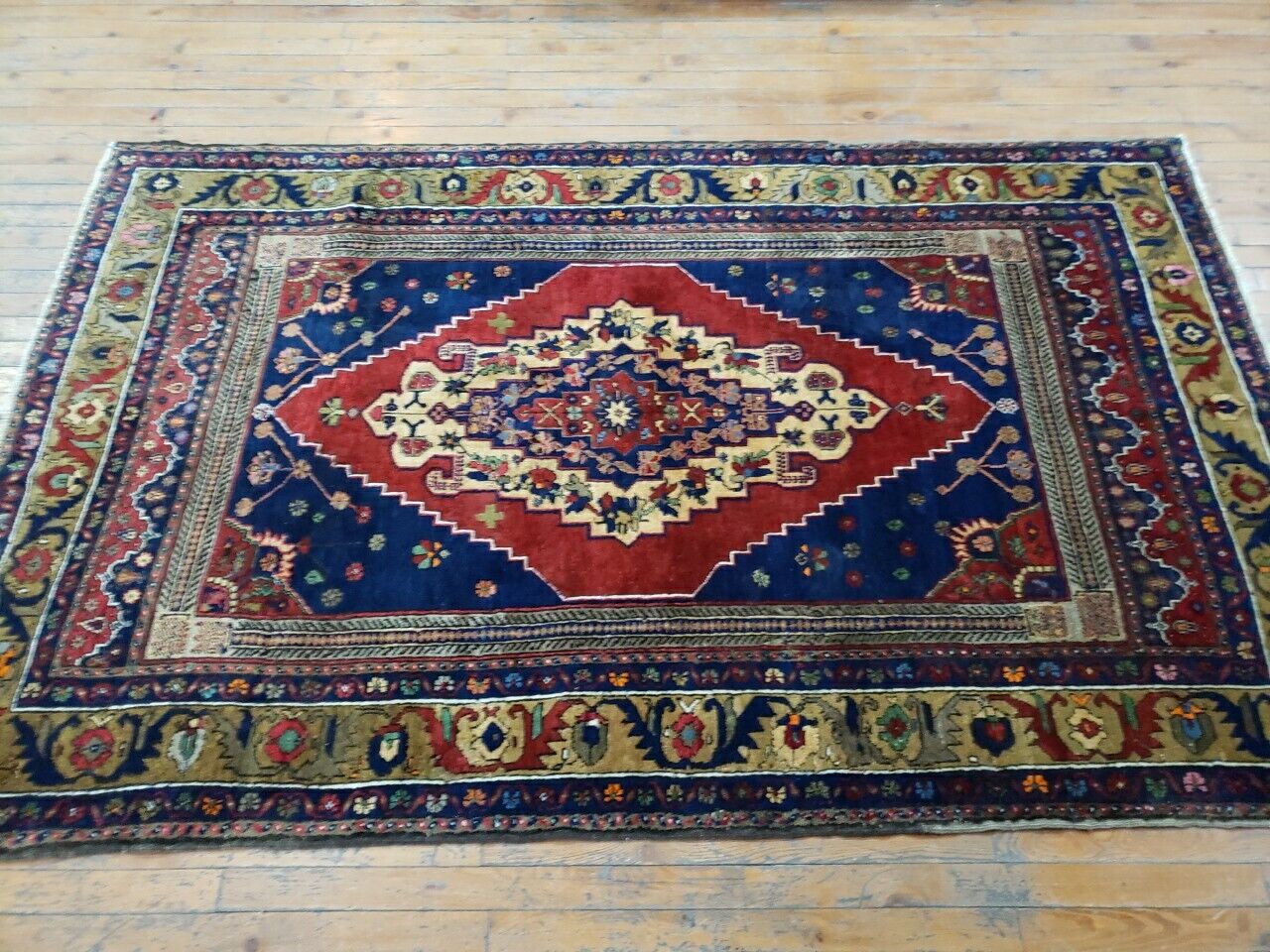 Antique Wool Pile Anatolian Cross Motif Rug