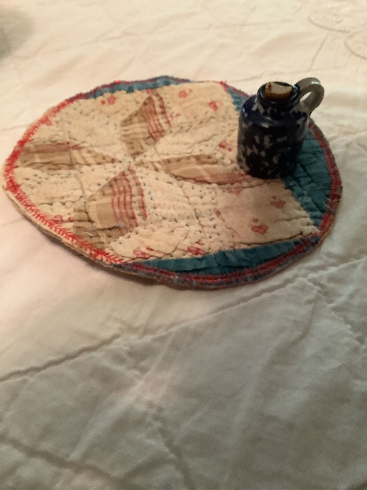 1800s Antique Quilt Piece Primitive Candle Mat