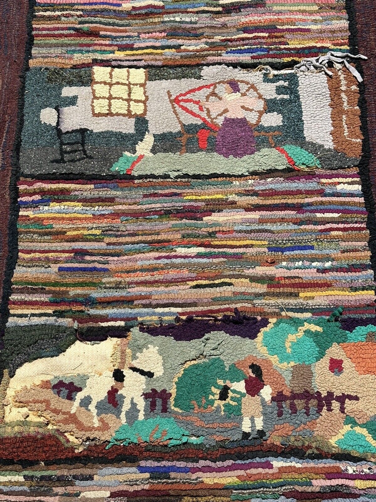 Antique Pictorial Hooked Rug Featuring Abraham Lincoln