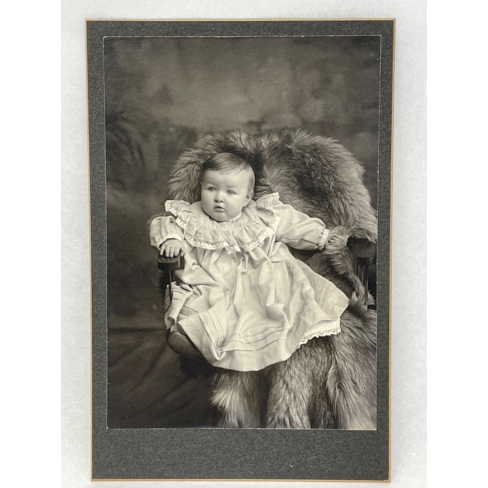 Victorian Baby Fur Rug Black White Photograph