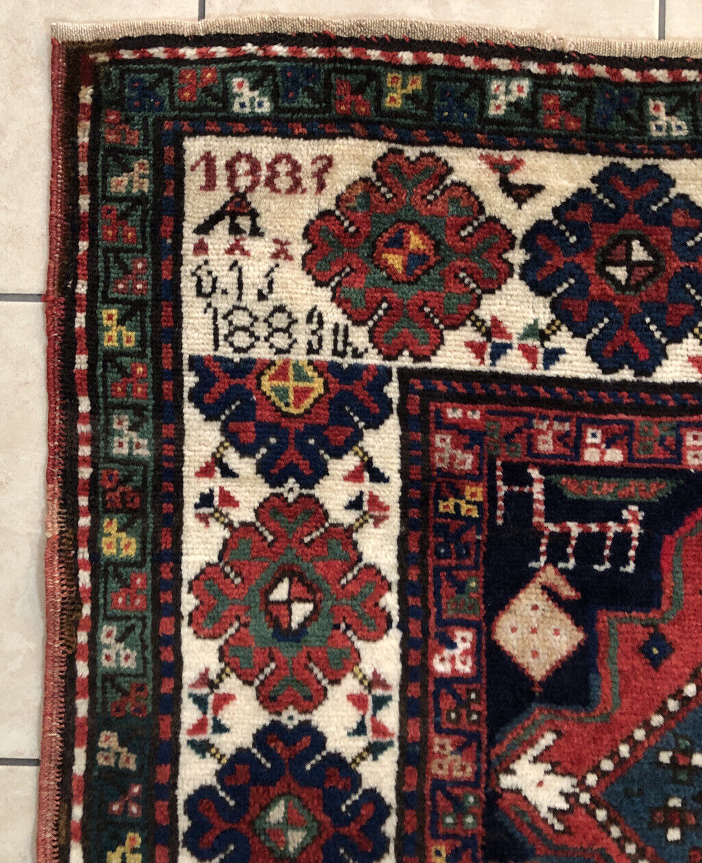 Antique 1883 Armenian Pictorial Caucasian Rug