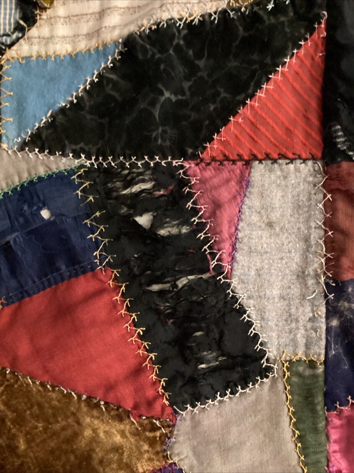 1800s Handmade Crazy Quilt with Wool Border 57" x 74