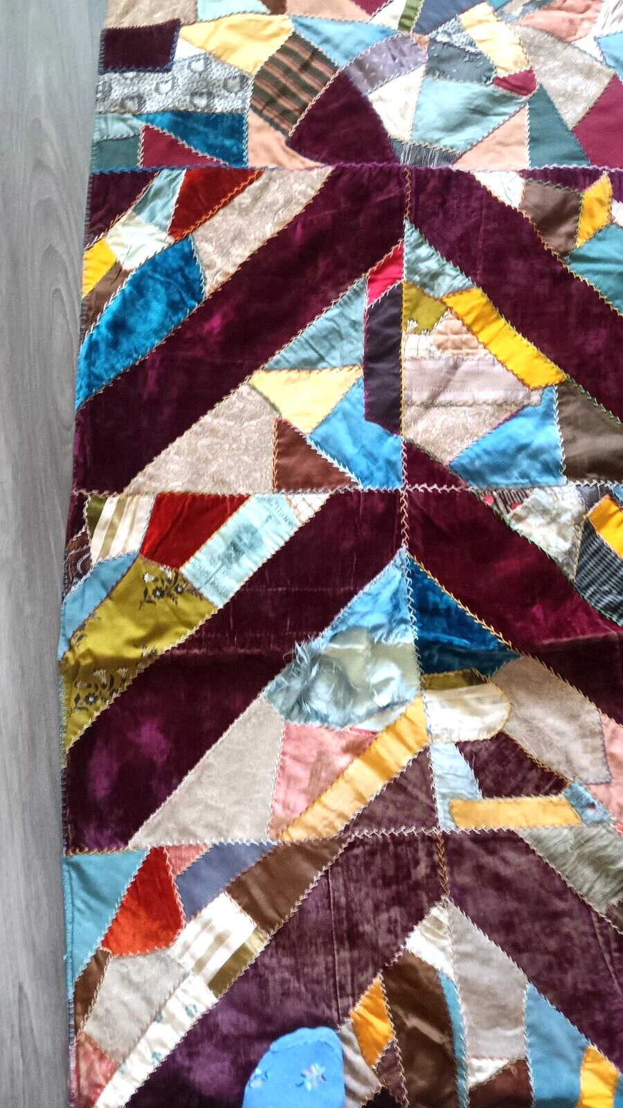 Victorian Silk Embroidered Crazy Quilt, 1888
