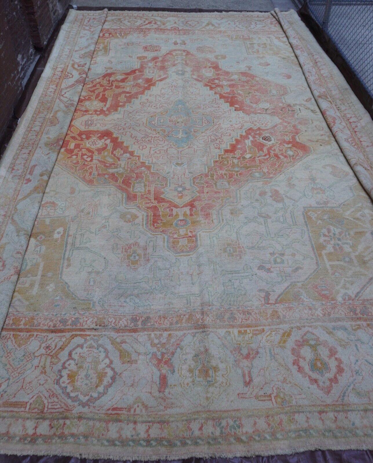1900s Turkish Oushak Ivory Wool Palace Rug 17'x19