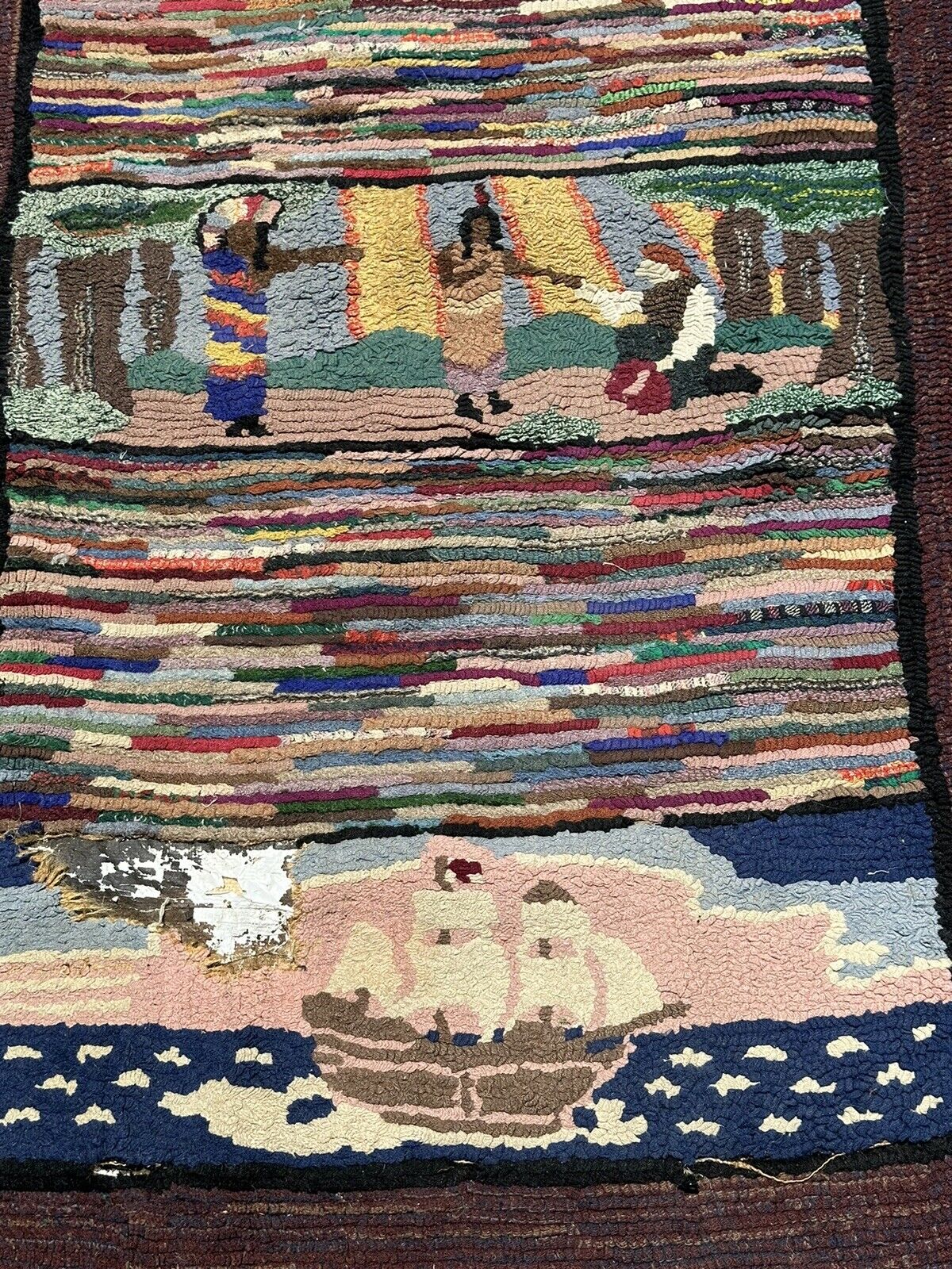 Antique Pictorial Hooked Rug Featuring Abraham Lincoln