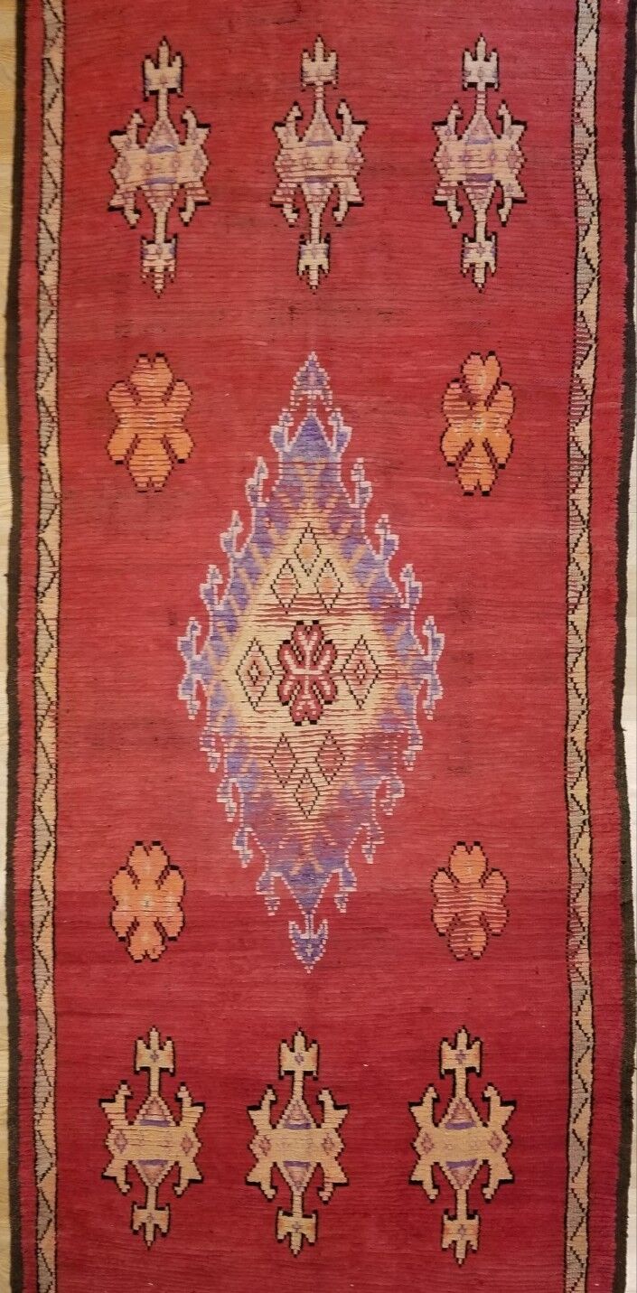 Stunning 1900s Moroccan Berber Red Rug 5.6x16 ft
