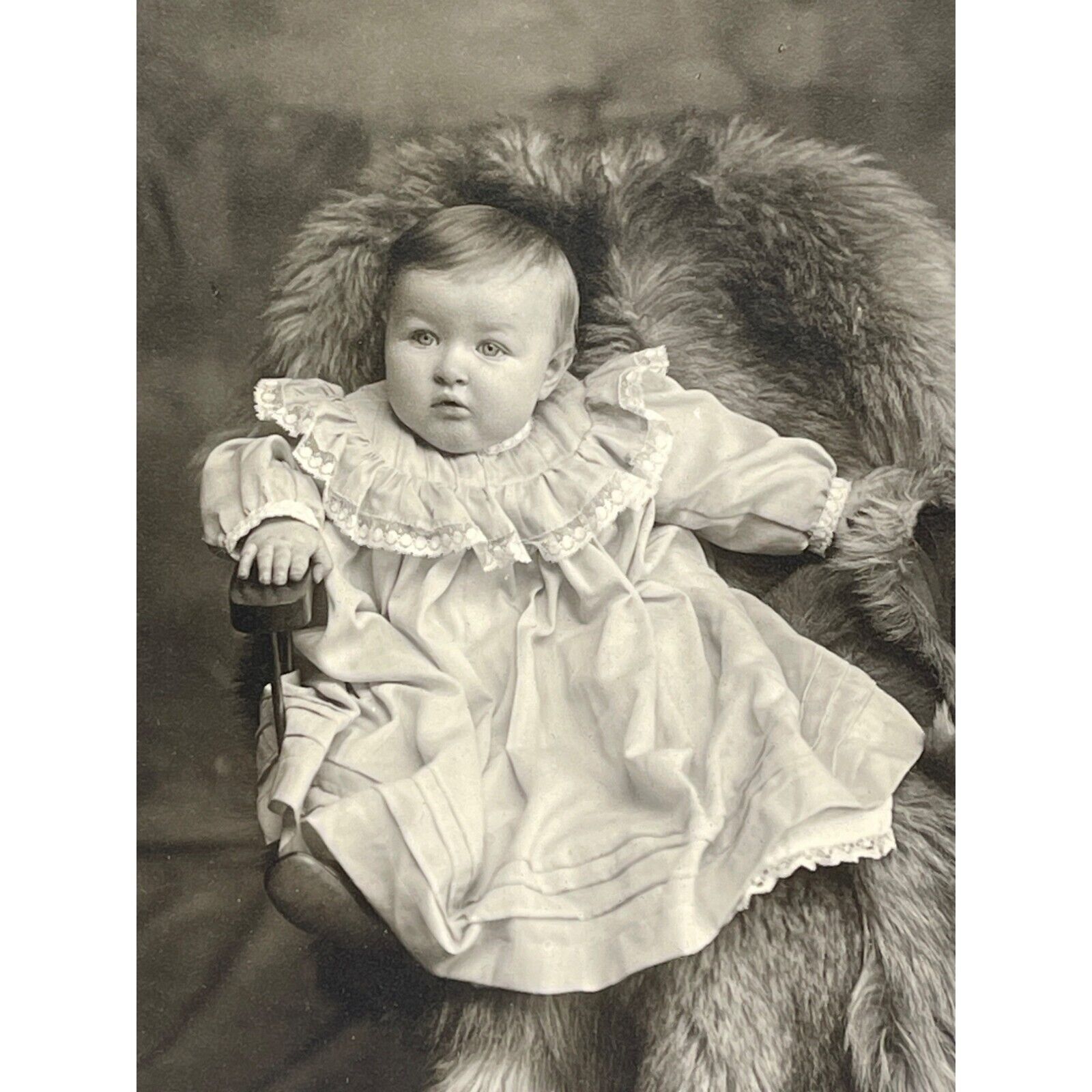 Victorian Baby Fur Rug Black White Photograph