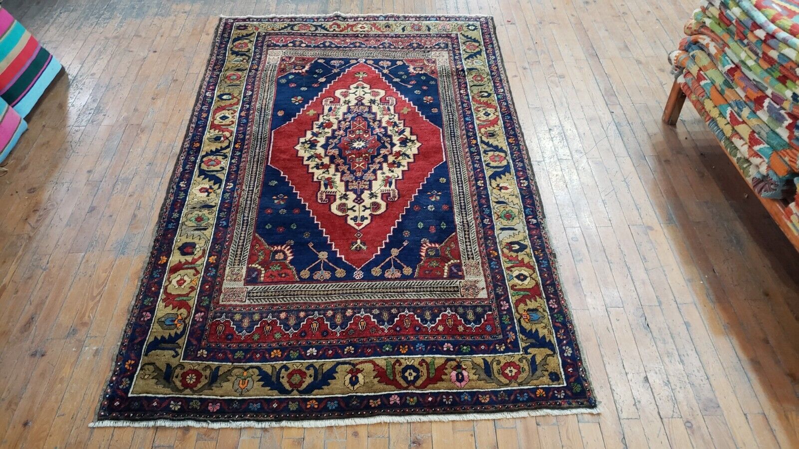 Antique Wool Pile Anatolian Cross Motif Rug