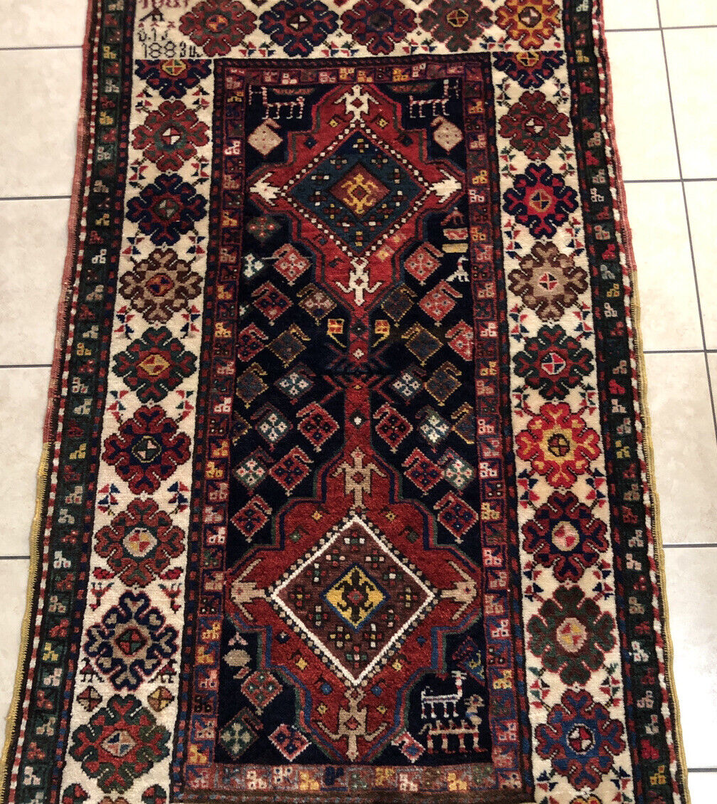 Antique 1883 Armenian Pictorial Caucasian Rug