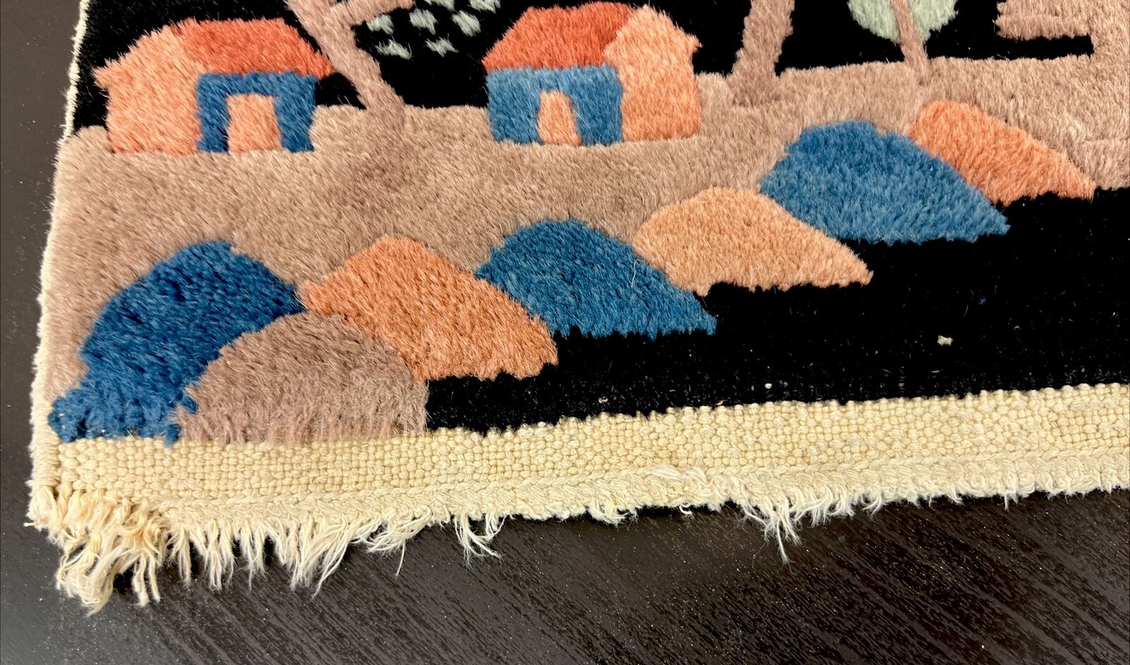 Antique Chinese Oriental Town Landscape Rug 16x35”