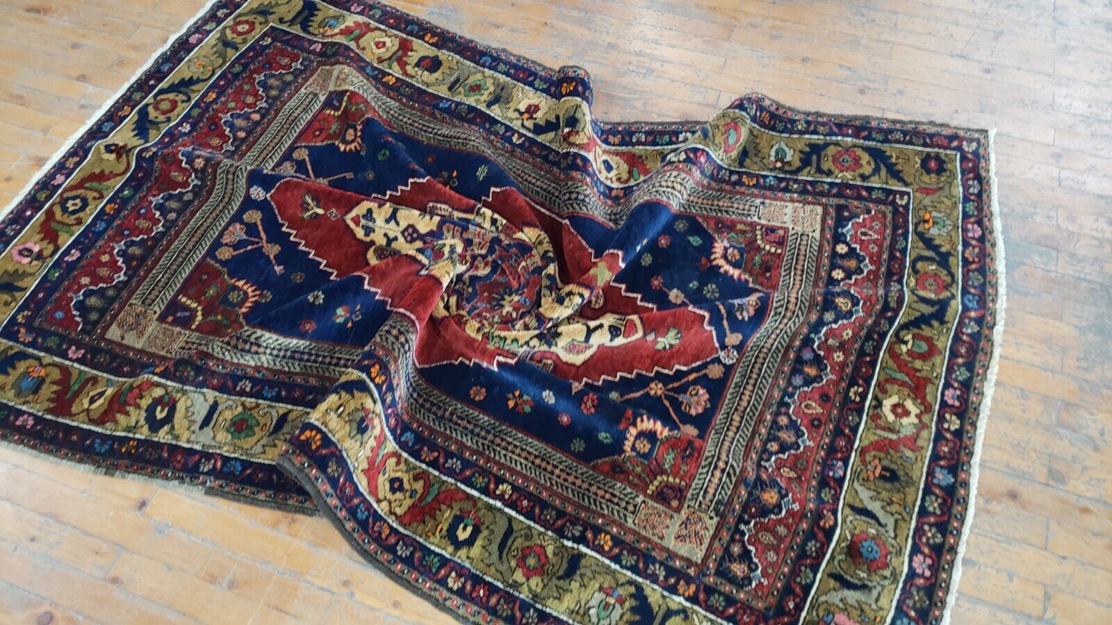 Antique Wool Pile Anatolian Cross Motif Rug