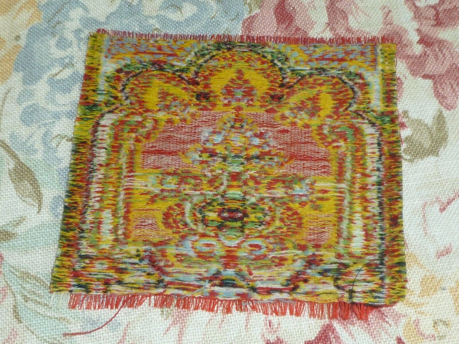 1800s Antique Miniature Paisley Wool Silk Doily