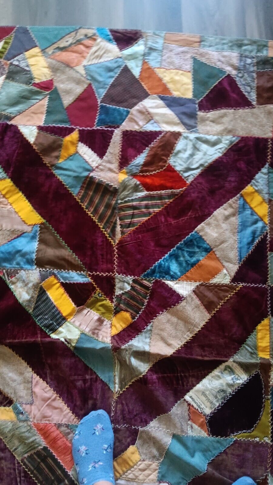 Victorian Silk Embroidered Crazy Quilt, 1888