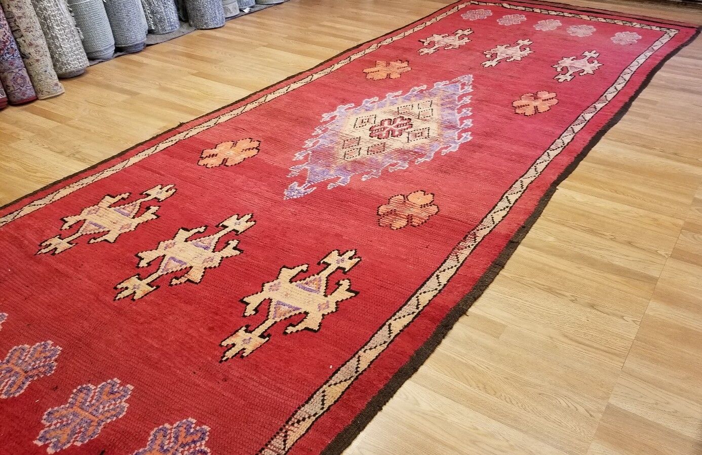 Stunning 1900s Moroccan Berber Red Rug 5.6x16 ft