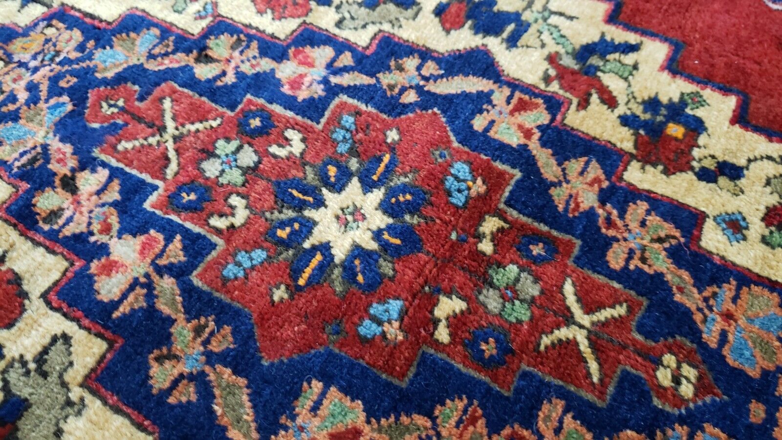 Antique Wool Pile Anatolian Cross Motif Rug