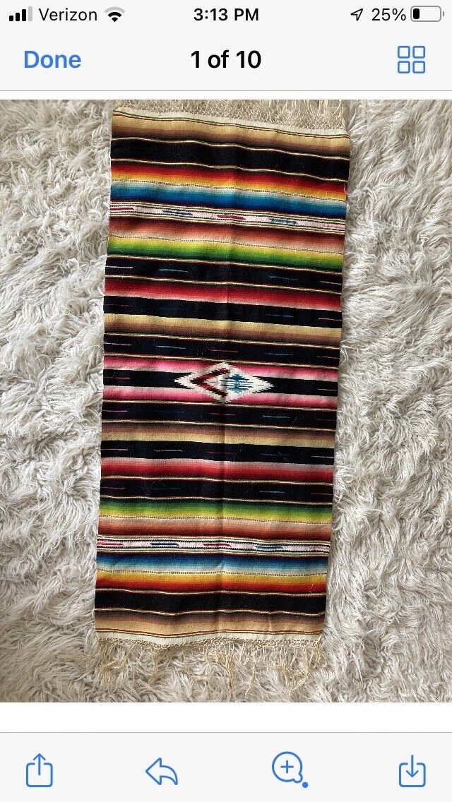 Antique Hand-Woven Mexican Saltillo Serape Blanket