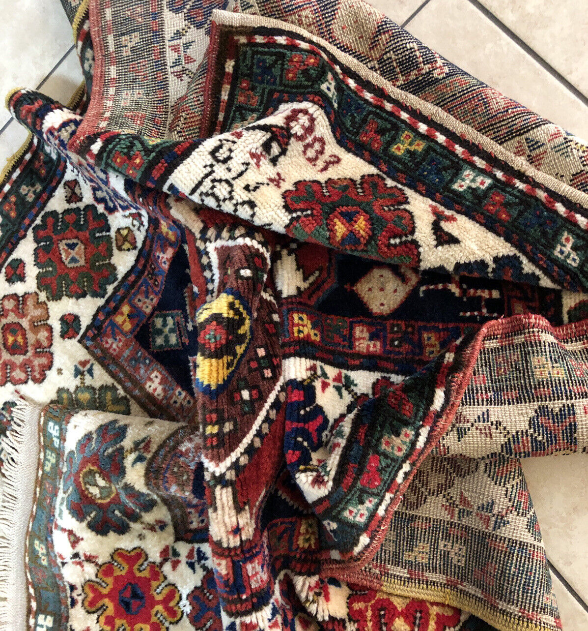 Antique 1883 Armenian Pictorial Caucasian Rug