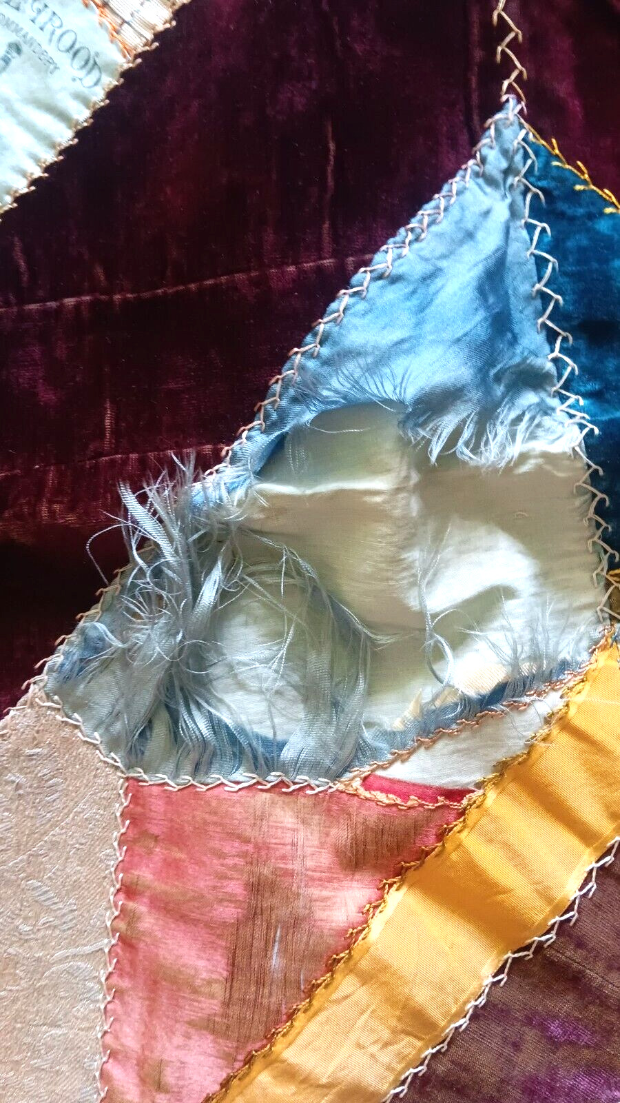 Victorian Silk Embroidered Crazy Quilt, 1888