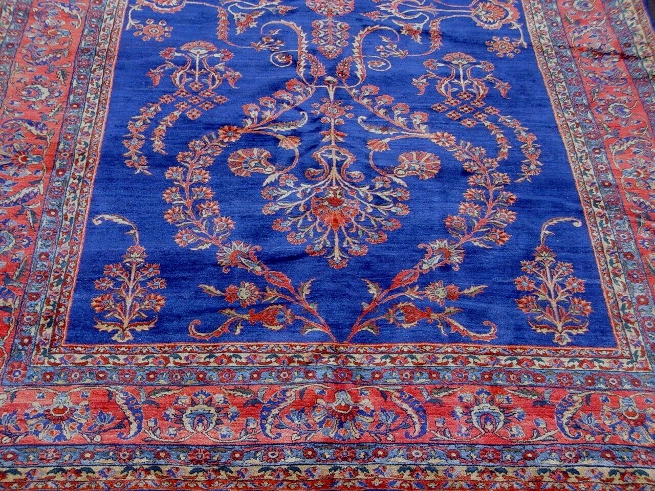 Antique 1900s Sarouk Blue Hand-Knotted Oriental Rug