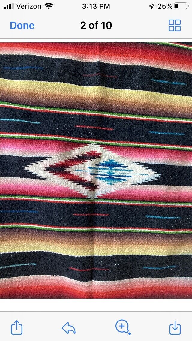 Antique Hand-Woven Mexican Saltillo Serape Blanket