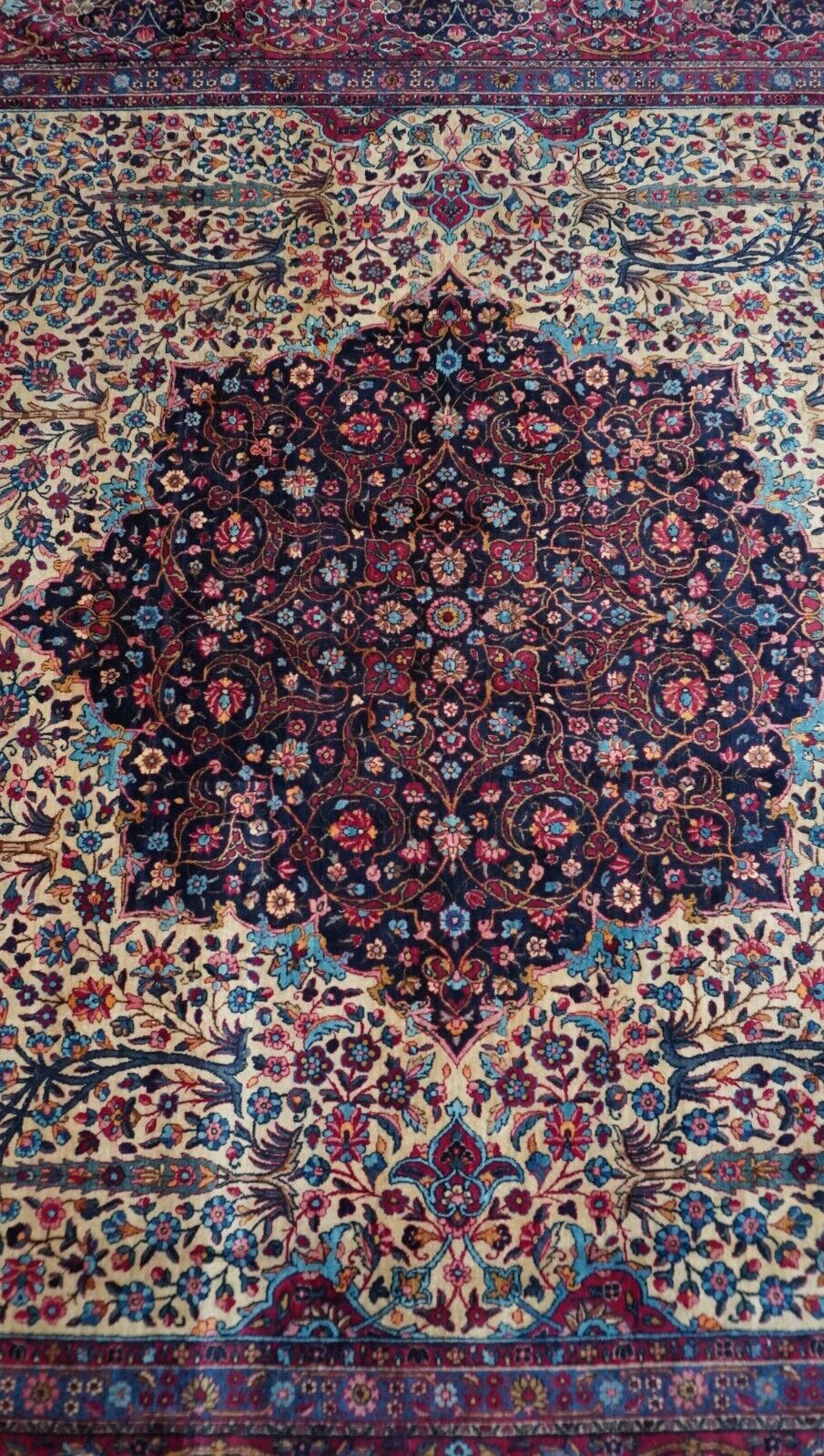 Antique Kermann Lavar Floral Hand-Knotted Wool Rug