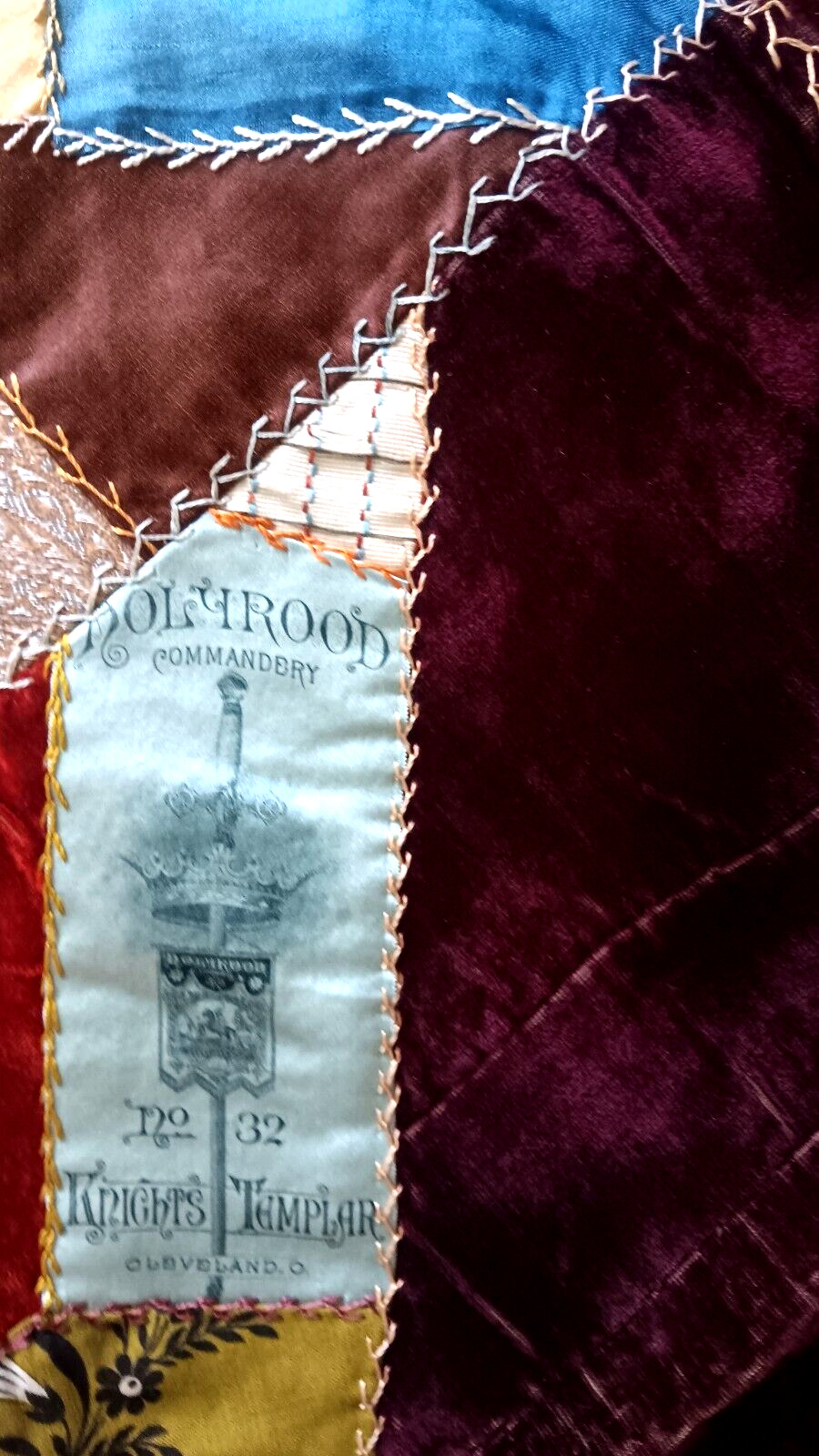 Victorian Silk Embroidered Crazy Quilt, 1888