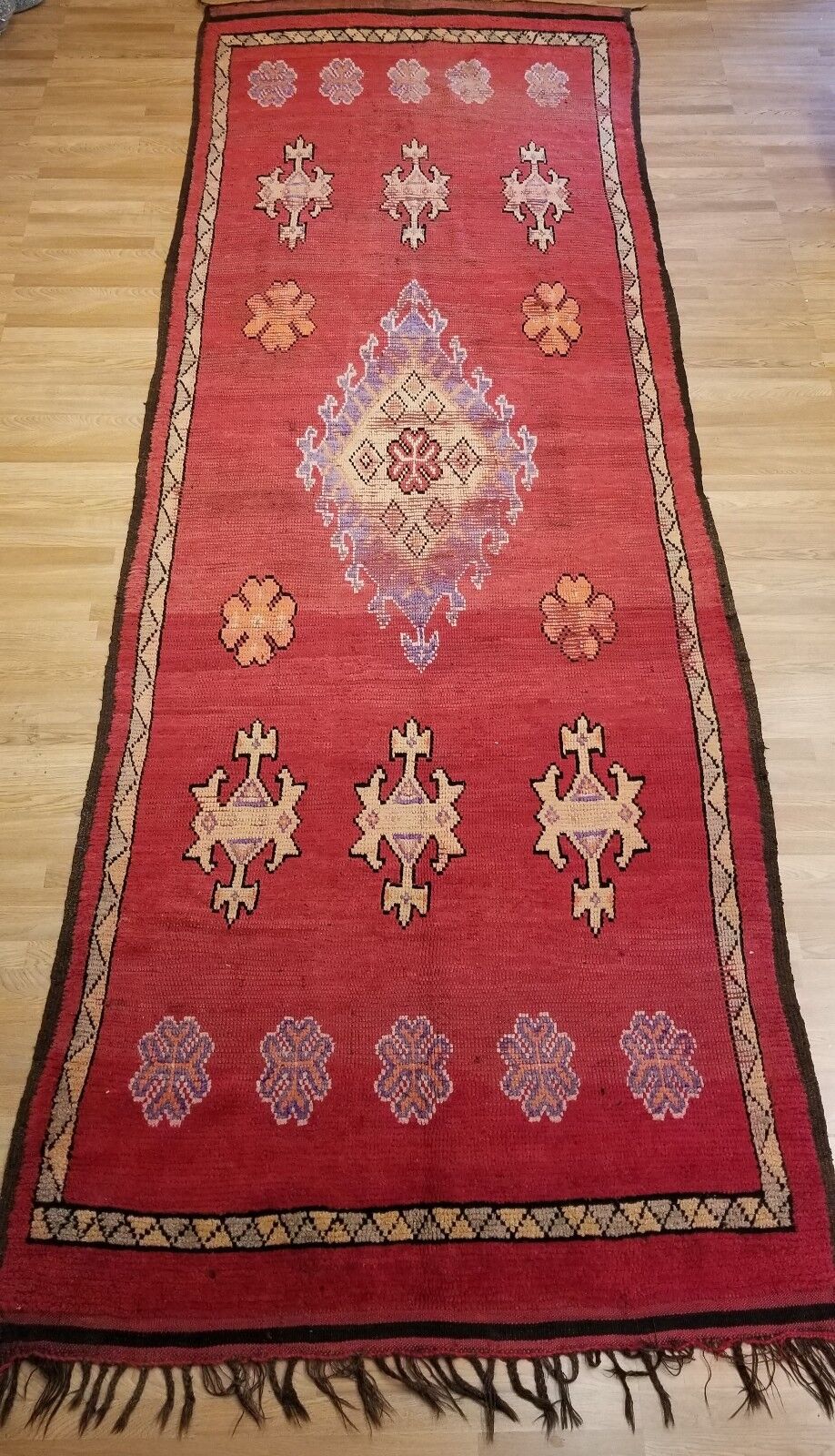 Stunning 1900s Moroccan Berber Red Rug 5.6x16 ft