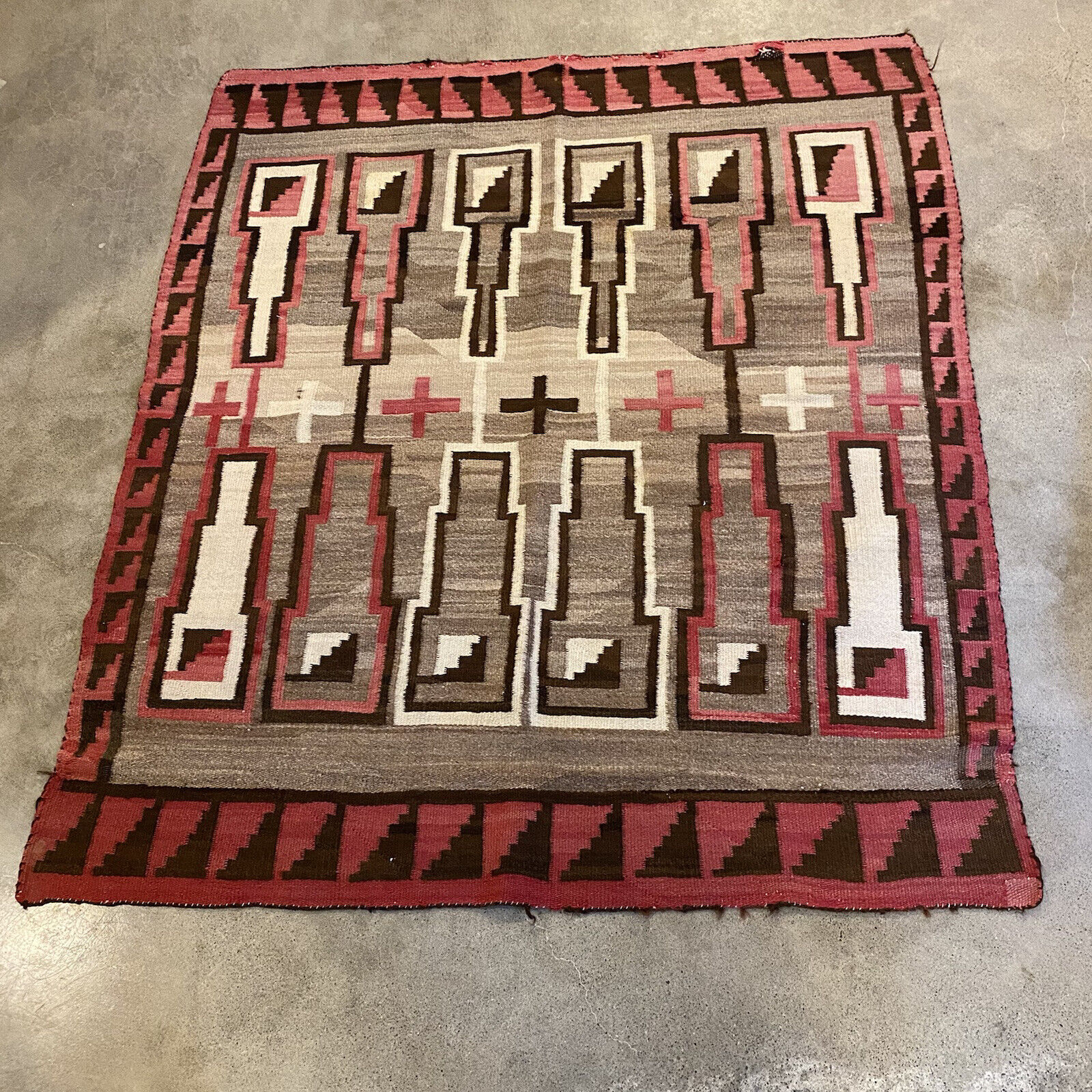 Large 1800s-1900s Navajo Rug with Crosses