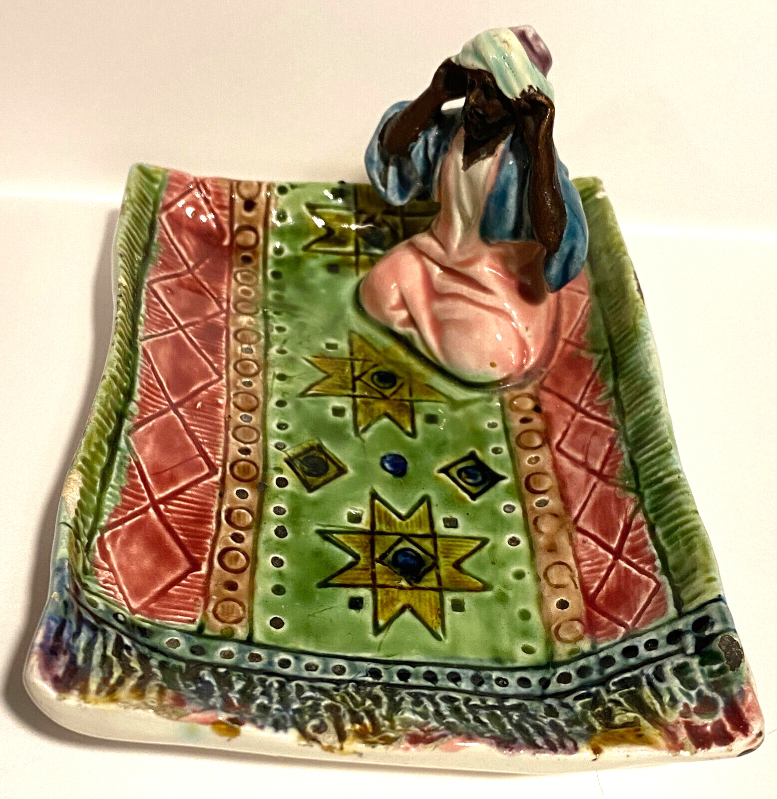 Rare 1800s Oriental Majolica Arabic Prayer Rug