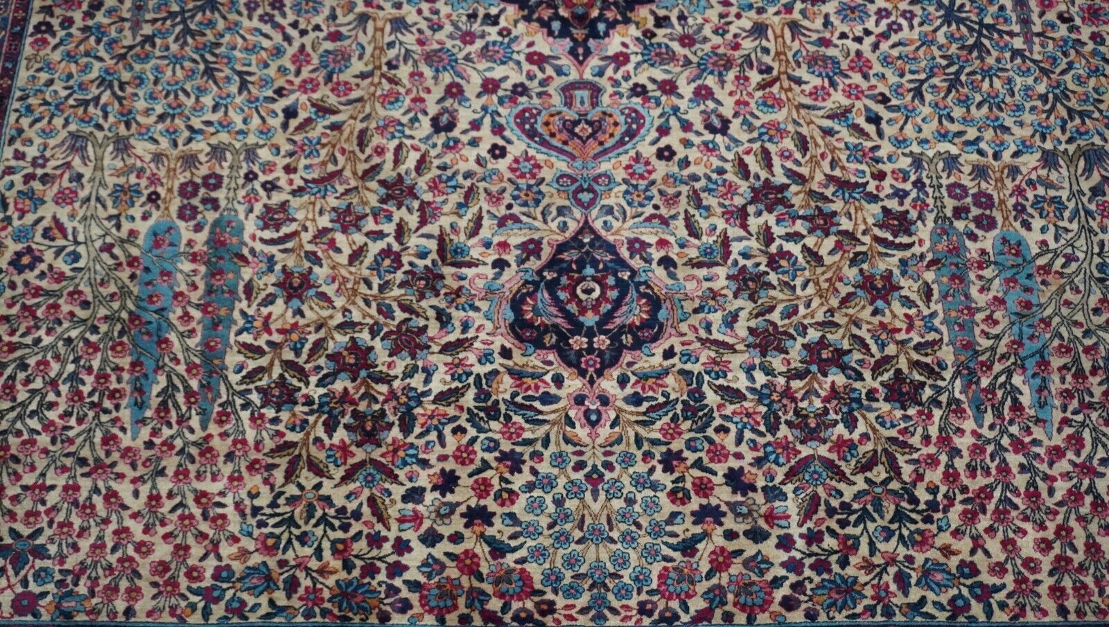Antique Kermann Lavar Floral Hand-Knotted Wool Rug