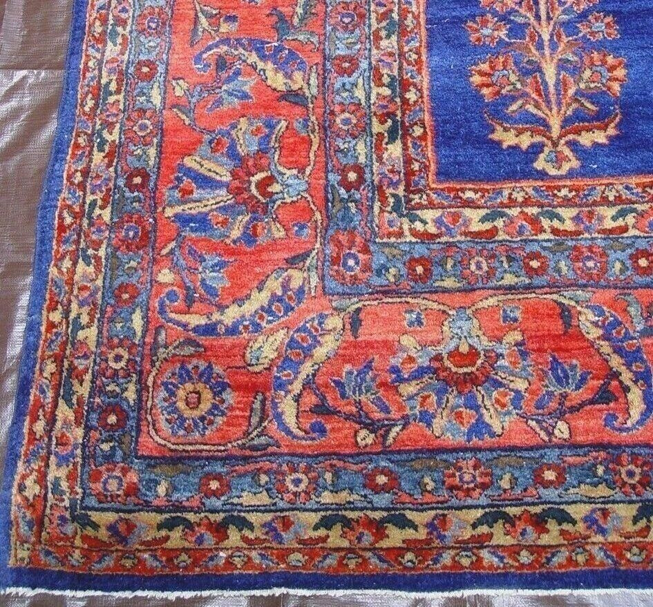 Antique 1900s Sarouk Blue Hand-Knotted Oriental Rug