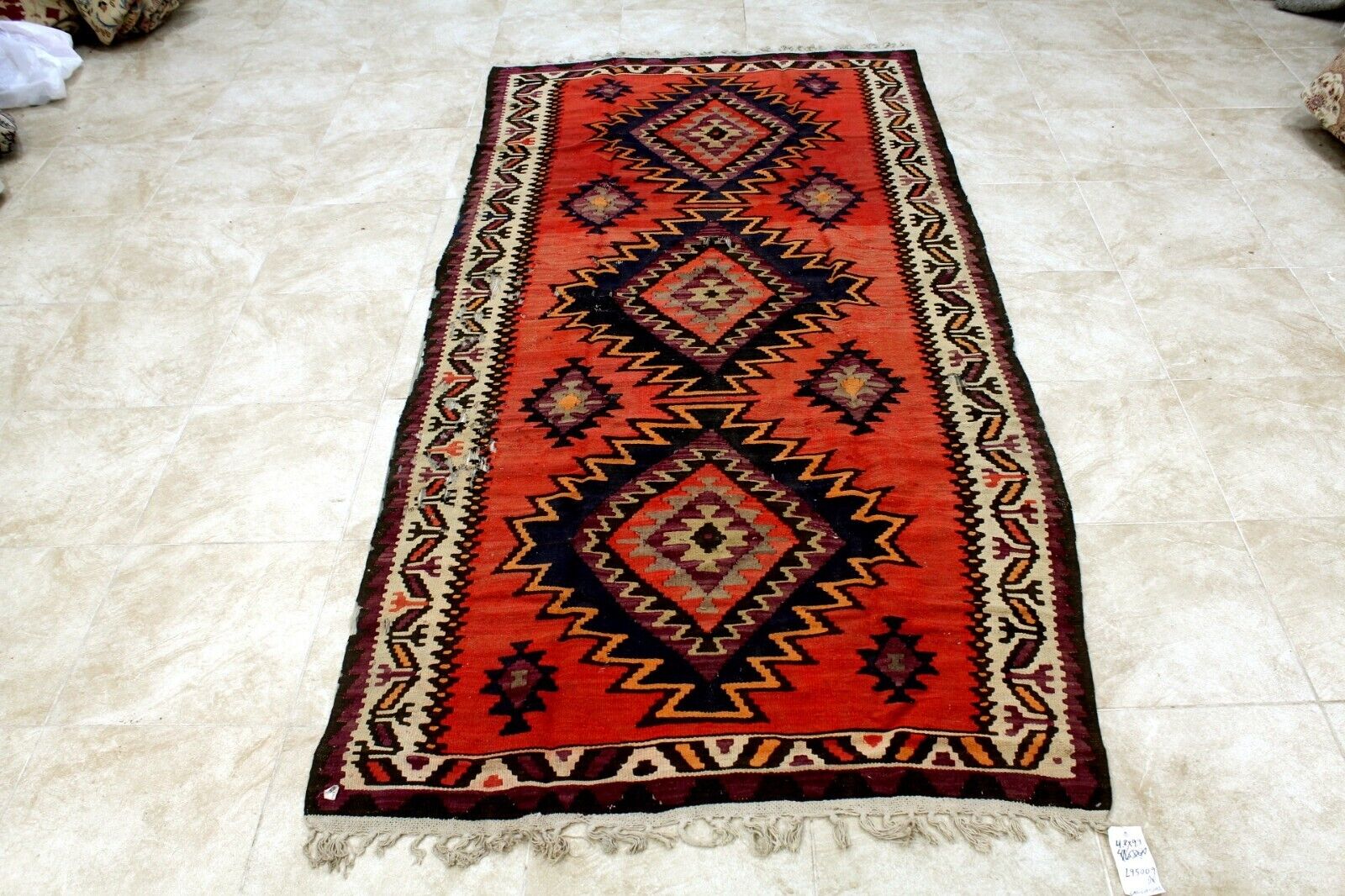 Rare 1900s Hand-Knotted Caucasian Wool Kilim Rug
