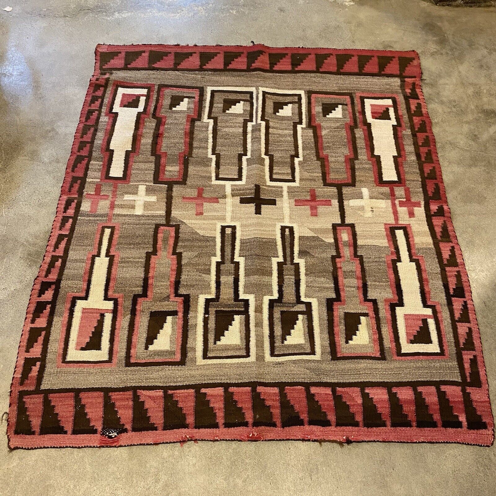 Large 1800s-1900s Navajo Rug with Crosses