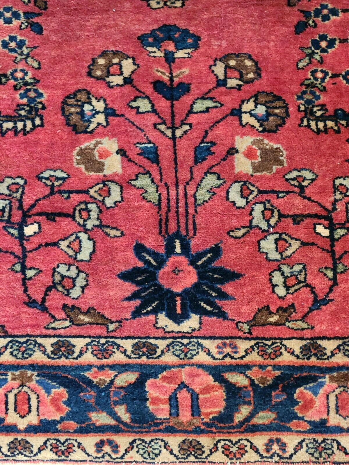Antique 1900s Sarouk Mohajeran Red Rug 3'6" x 4'6