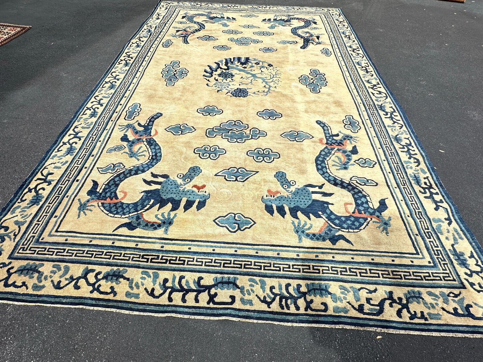 Antique Chinese Ningxia Dragon Rug, Early 1800s