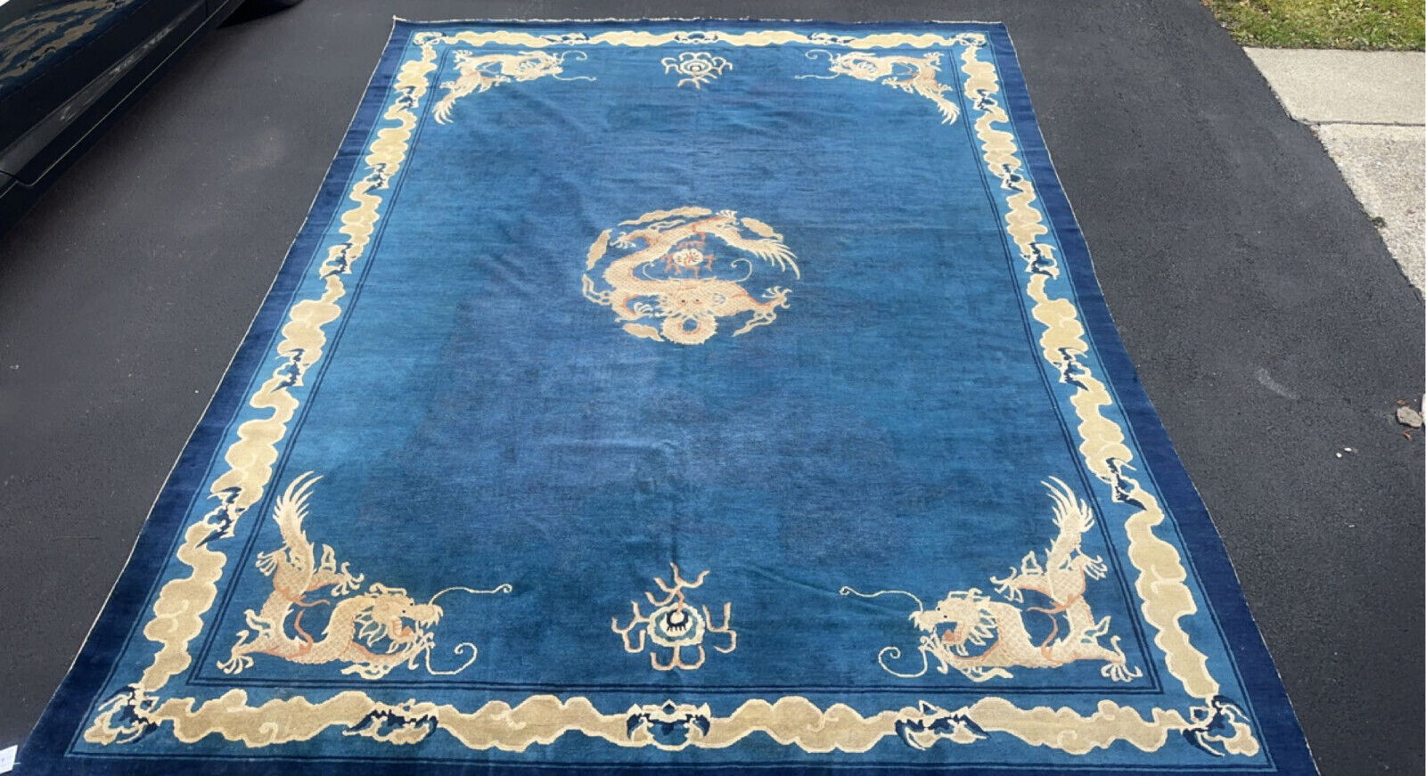 Early 1800s Chinese Imperial Ningxia Dragon Rug