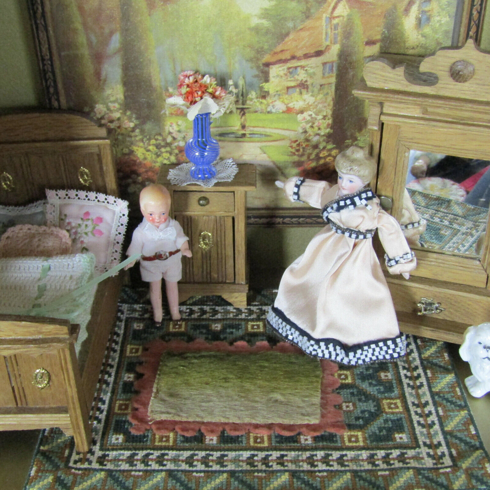 Victorian Antique Dollhouse Faux Bear Rug