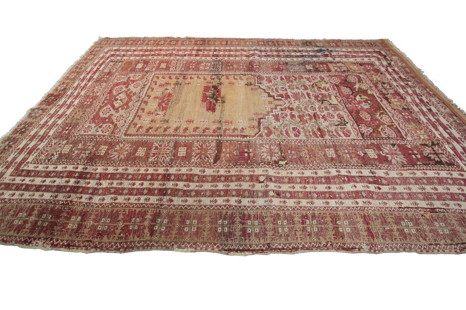Mid 1800s Antique Turkish Gordis Wool Rug 4x5