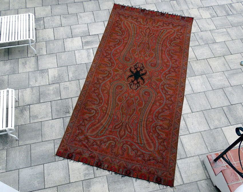 Antique Kashmir Hand Woven Paisley Shawl Rug