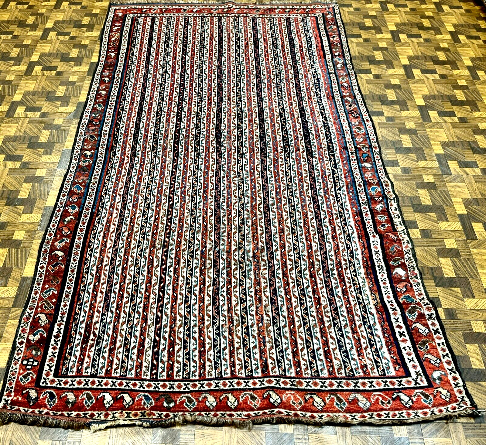 19th Century Striped Khamseh Tribal Rug 4'3" x 7