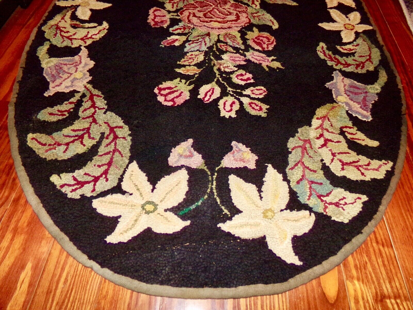 19th Century Floral Hooked Rug 31" x 55