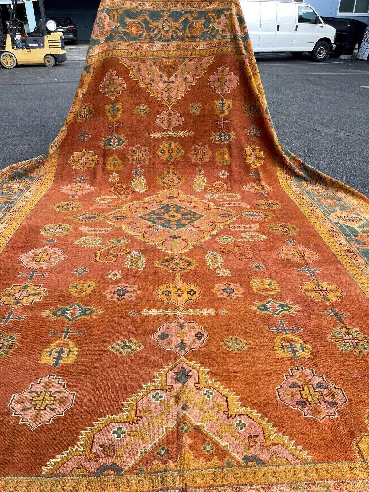 19th Century Rare Apricot Oushak Anatolian Rug