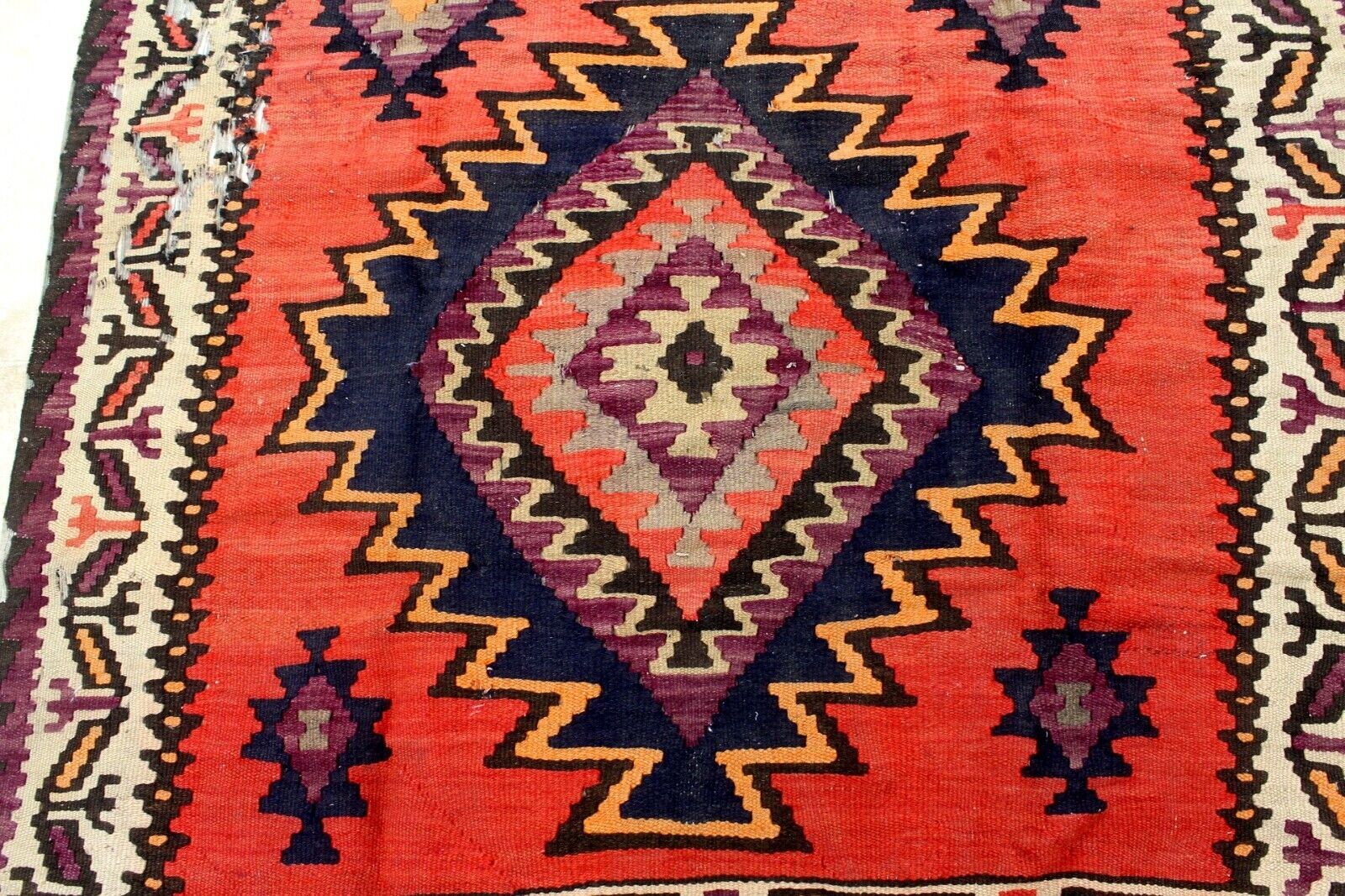 Rare 1900s Hand-Knotted Caucasian Wool Kilim Rug
