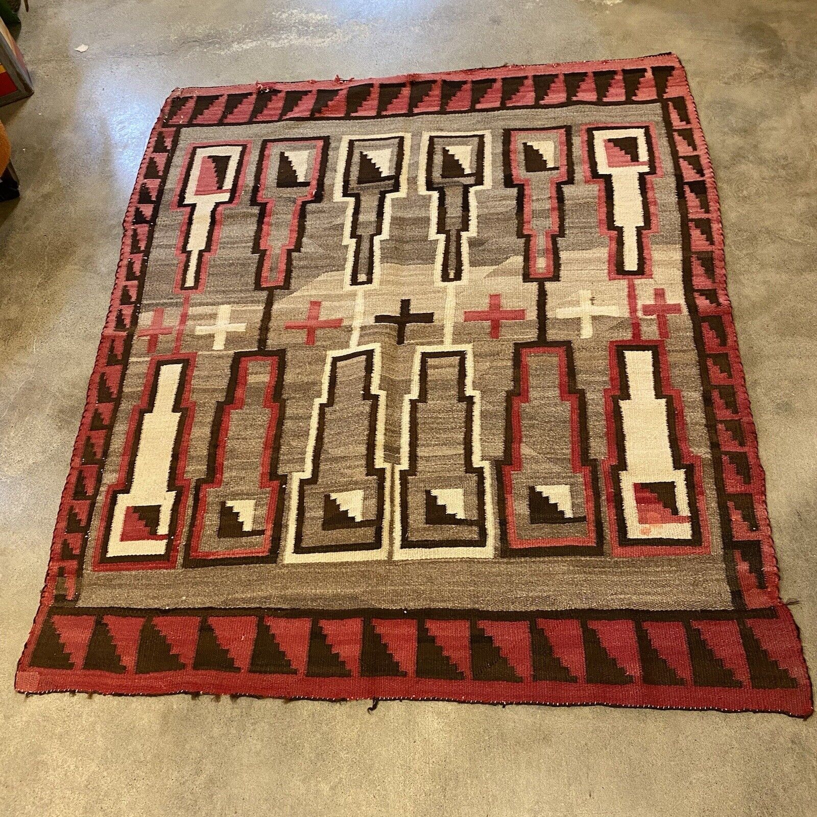Large 1800s-1900s Navajo Rug with Crosses