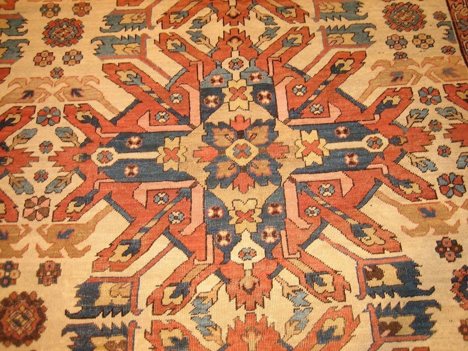 1850s Antique Handmade Heriz Serapi Carpet Rug 15x12