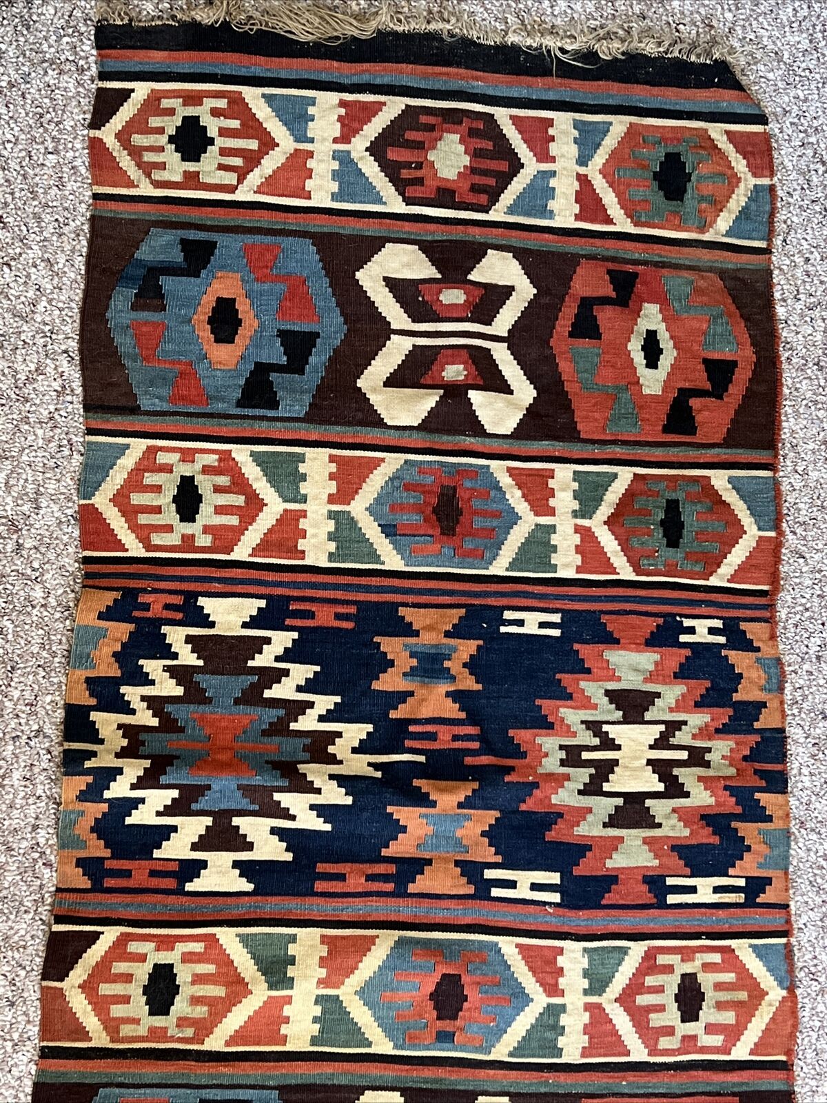 Handwoven Antique Kilim Rug - 132" x 30