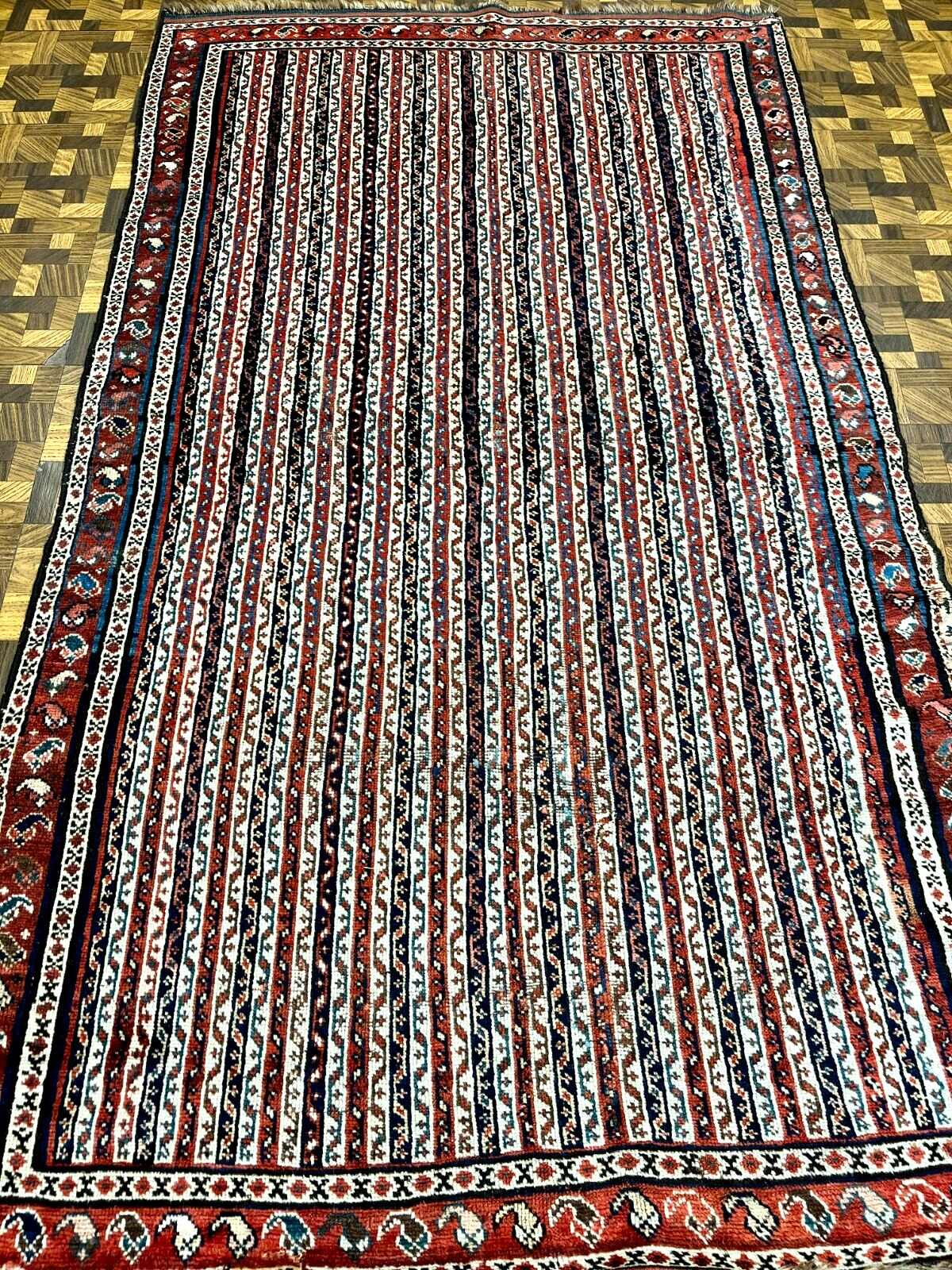 19th Century Striped Khamseh Tribal Oriental Rug