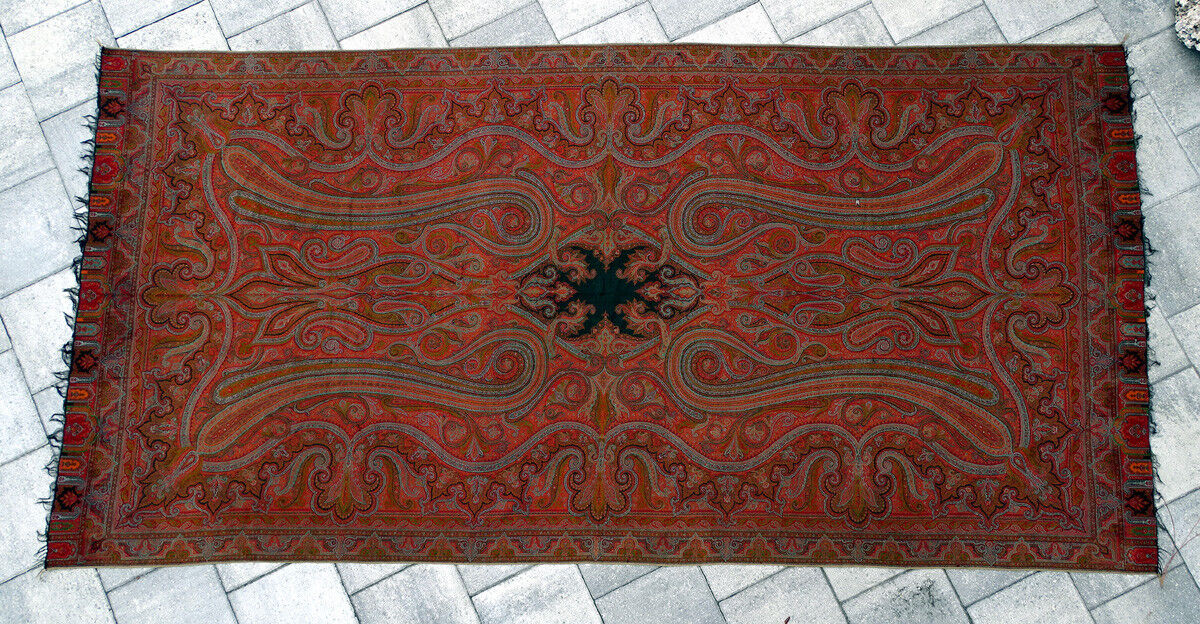 Antique Kashmir Hand Woven Paisley Shawl Rug